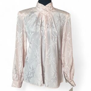 *NWT Notations Vintage 90s Light Pink Floral High Neck Long Sleeve Sheer Blouse
